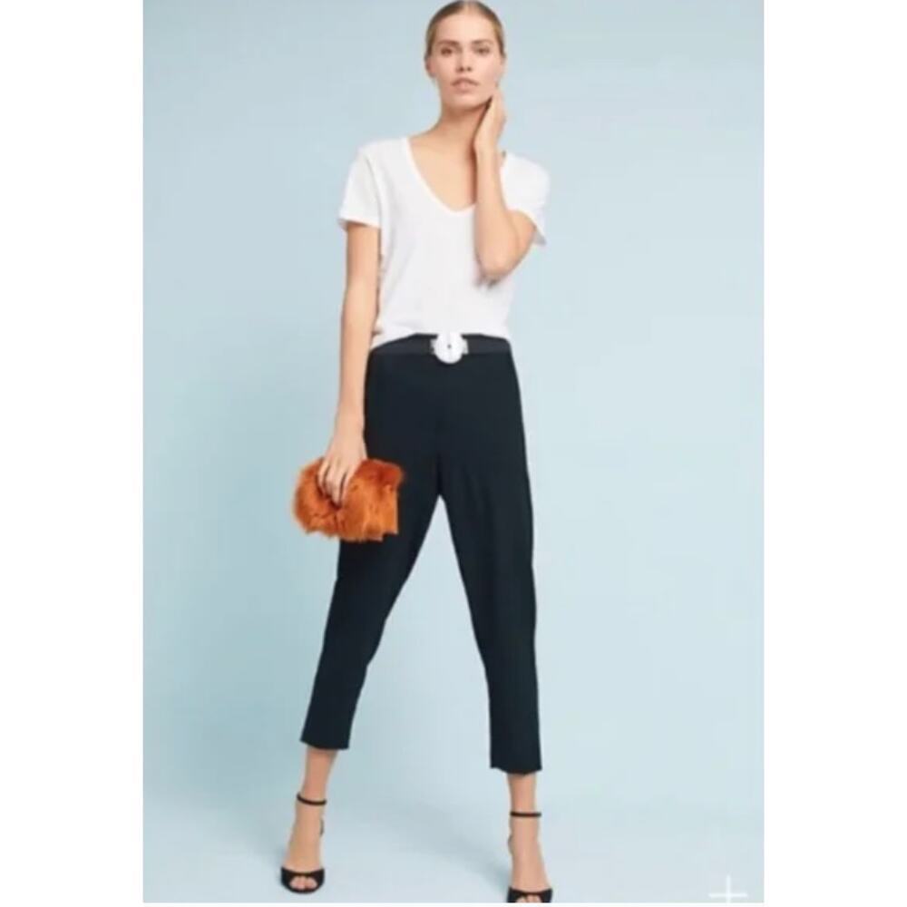 Anthropologie Black Pull On Trousers Pants Size M Classic Office Minimalist